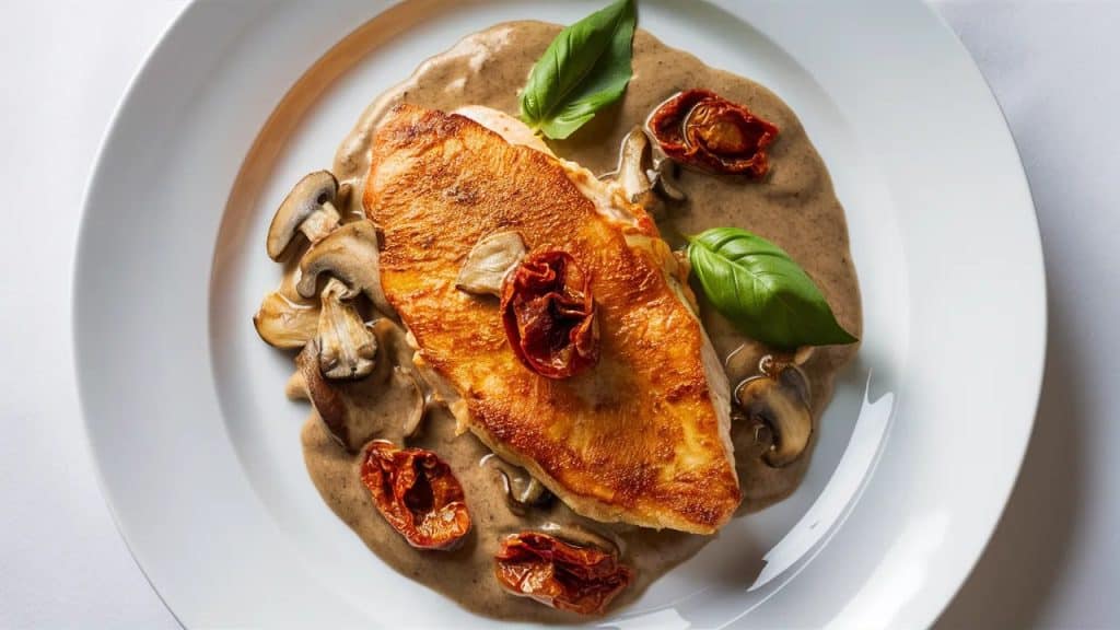 Vitaliserfr Escalopes de Poulet à la Sauce Crémeuse aux Champignons et Tomates Séchées