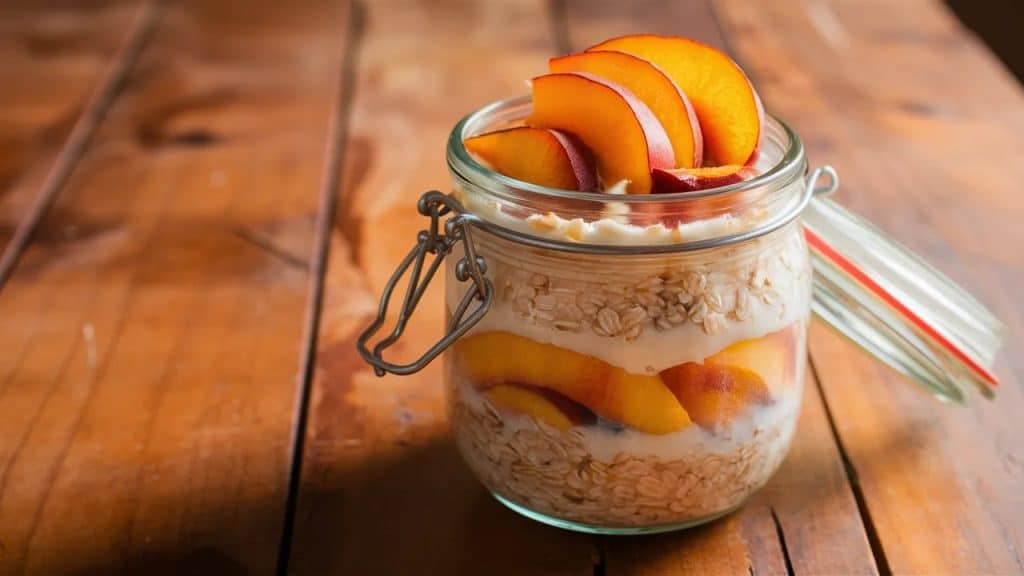 Vitaliserfr Peach Pie Overnight Oats Le Dessert Sain du Petit Déjeuner