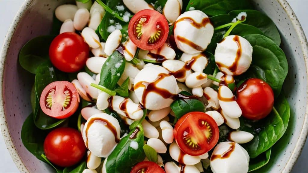 Vitaliserfr Salade Caprese Blanche aux Haricots et aux Épinards pour un Été Savoureux