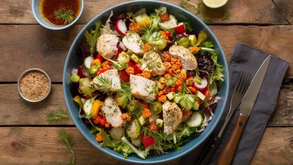 Vitaliserfr Salade Énergétique au Poulet Un Délice Sain et Revigorant