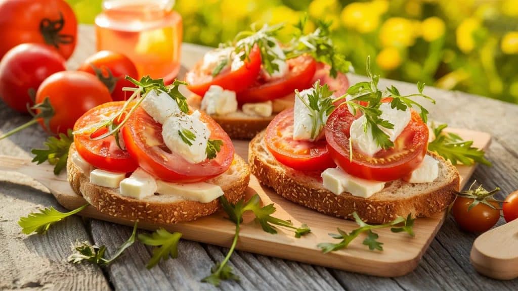 Vitaliserfr Toasts à la Tomate et au Fromage Frais aux Herbes