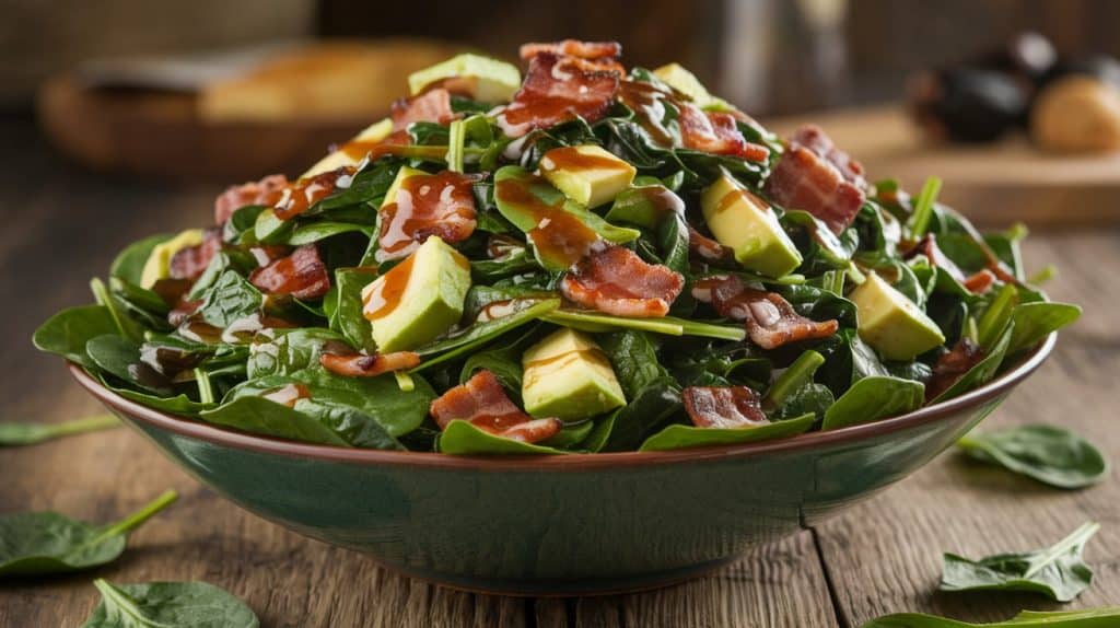 Vitaliserfr Salade dÉpinards au Vinaigre de Bacon et Avocat