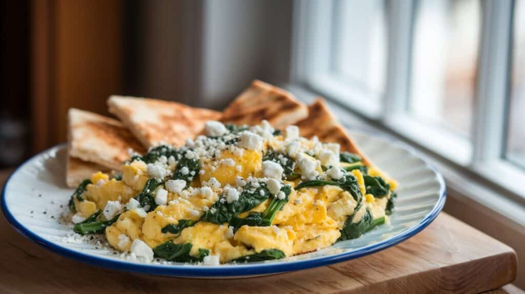 Vitaliserfr Petit déjeuner sain et savoureux Œufs brouillés aux épinards et feta