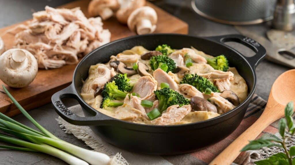 Vitaliserfr Plat Réconfortant et Sain Casserole au Poulet Crémeux Chou et Champignons