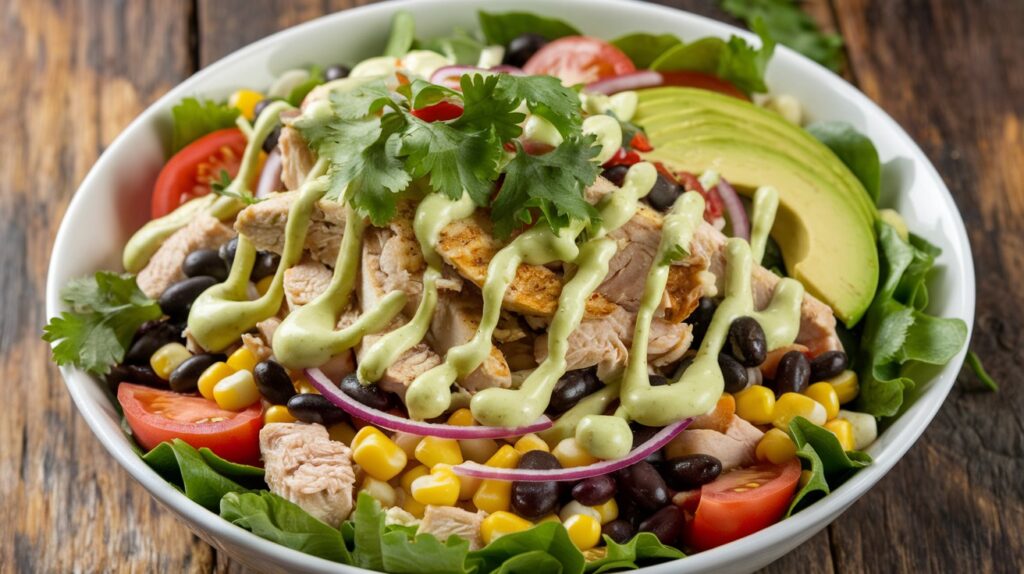 Vitaliserfr   Salade de Poulet Tex Mex avec Vinaigrette Avocat Crémeuse