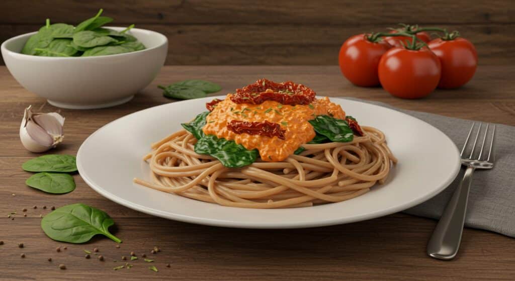 Vitaliserfr   Spaghetti aux Épinards et Sauce Crèmeuse aux Tomates Séchées